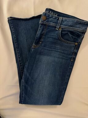 American Eagle Outfitters Women's Dark Blue Kick Boot Jeans
